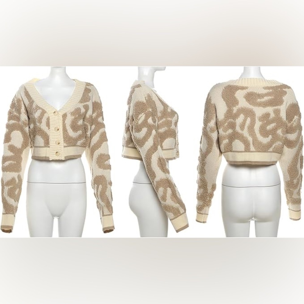 Abstract Cropped Knit Cardigan - Picture 2 of 4